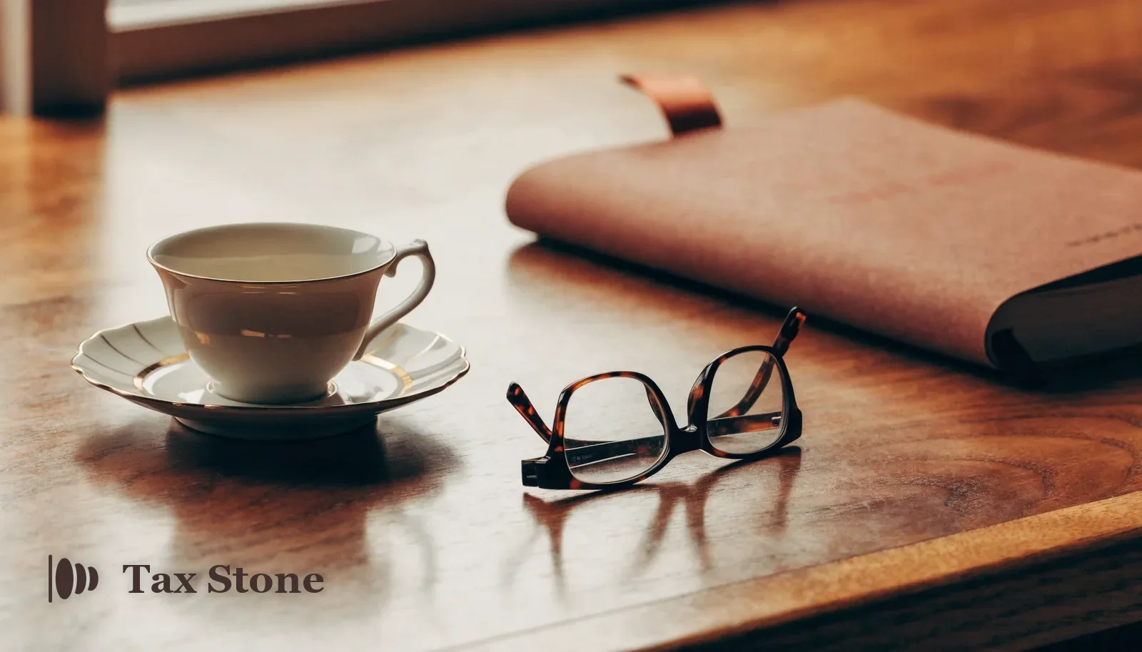 A porcelain teacup, reading glasses and a bound pension statement on a walnut desk in warm terracotta light — TaxStone pension lump sum tax calculator for 2026/27